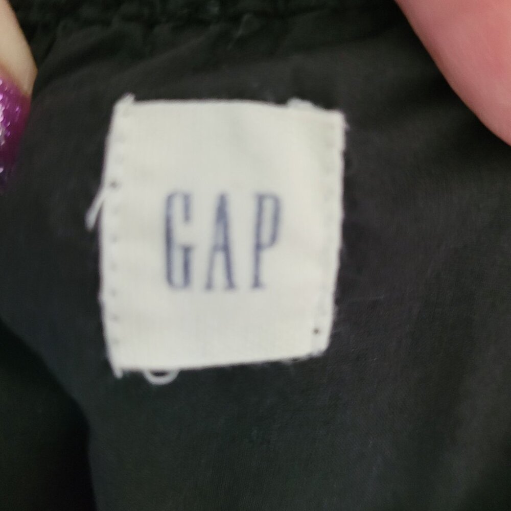 Gap Eyelet Off-The-Shoulder Cotton Dress Tie Waist Womens Size XS Black Pockets - Picture 3 of 8